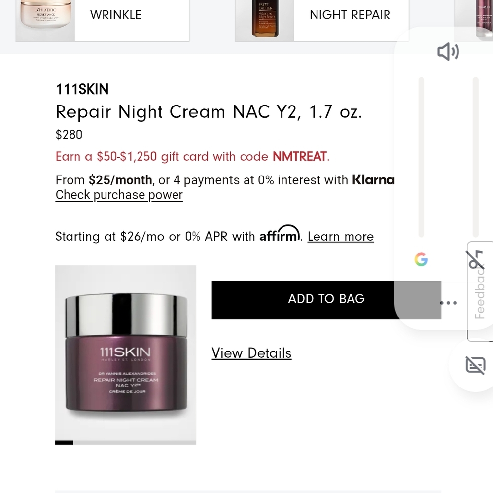 111SKIN Repair Night Cream NAC Y2 in Elegant Silver
